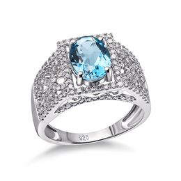 Natuurlijke blauwe topaas edelsteen sierlijke vrouwen sieraden 925 sterling zilveren bling diamond ring