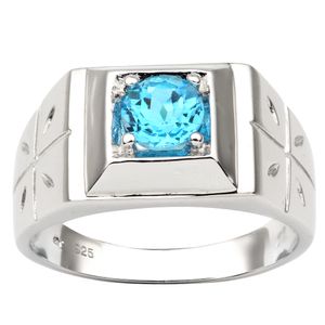 Topaze bleue naturelle hommes bague croix 925 argent Sterling 6mm pierre gemme décembre pierre de naissance cadeau d'anniversaire R510BTN