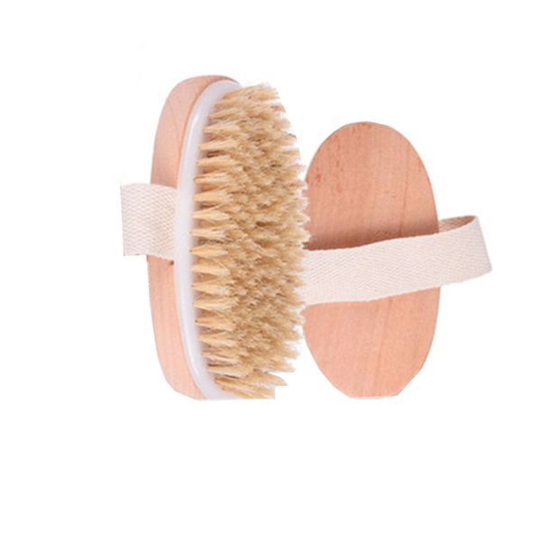 Poils de sanglier naturels brosse pour le corps sec douche ovale en bois brosses de bain Massage exfoliant traitement de la Cellulite Circulation sanguine