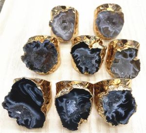 Natural Brésilien Electroplated Golds Color Adged Slice Agates Open Geode Druzy Druzys Mens Anneaux de mariage Anneau de fiançailles 18659487