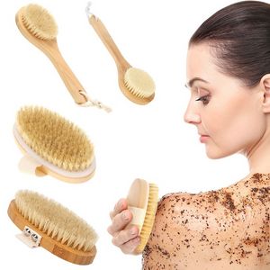 Natural Bristle Bath Brush Exfoliating Wooden Body Massage Shower Brush SPA Woman Man Skin Care Dry Body Brush sxjun24