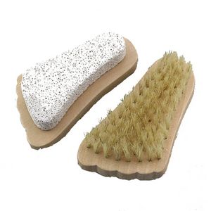 Cepillo de cerdas naturales Exfoliante para pies Removedor de piel muerta Pies de piedra pómez Cepillos de limpieza de madera Masajeador de spa JN26