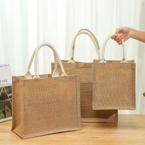 Natuurlijke jute Tote Tassen Jute Beach Shopping Handtas Vintage herbruikbare geschenkzakken met handgrepen voor verjaardagsfeestje bruiloft