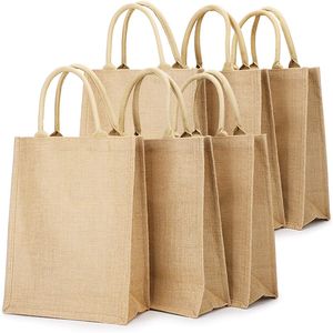 Natuurlijke jute Tote Tassen herbruikbare jute tas winkelen handtas met handgrepen voor bruidsmeisje bruiloft