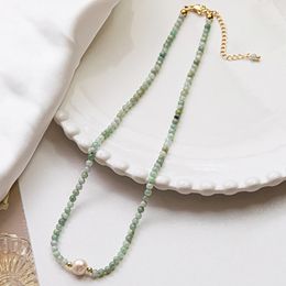 Collier en Jade naturel birman pour femmes, pendentif en perles d'eau douce, ras du cou, bijoux cadeau