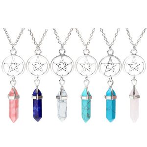 Naturel Chakra Pendentif Colliers Pierres Précieuses Bijoux De Mode Bullet Forme Cercle Cinq Étoiles Femmes Quartz Cristal Charme Collier pour Filles Dame