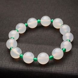 Bracelet en calcédoine naturelle, calcédoine blanche et verte, bracelet en jade à cercle unique, bracelet en agate pour femme, vente en gros