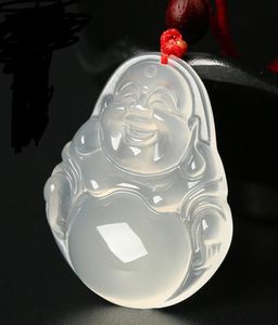 Chalcédoine naturel Collier Jade White Lover039S Fashion Maitreya riant Guanyin Bouddha Pendant Jade Jewelry1507980