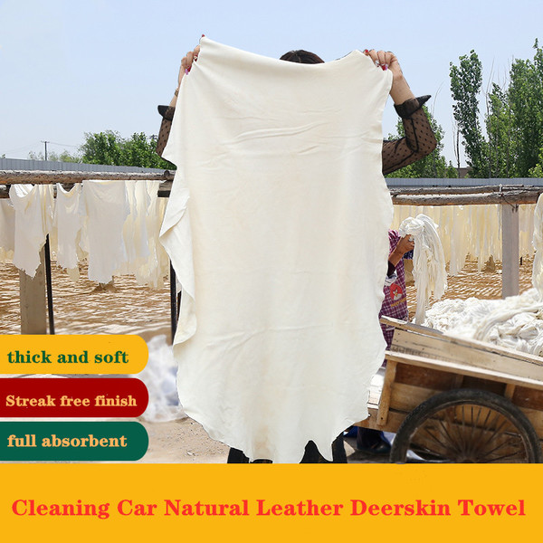 Chiffon de nettoyage de voiture en cuir de Chamois naturel, cuir véritable, daim, absorbant, séchage rapide, serviette pelucheuse, 6 tailles