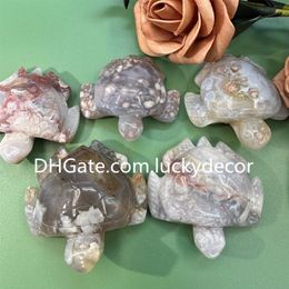 Natuurlijke kersenbloesem agaat schildtschildpad decor sakura quartz kristal schildpad beeldje genezing reiki bloem edelsteen dier beeldhouwwerk snijwerk klein 50-60 mm