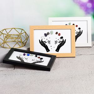 Affichage de pierre de Chakra brut de puce naturelle deux mains table de cadre de Photo en bois massif accessoires de mode à la maison ornements de fête taille de cadeau