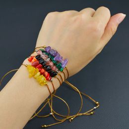 Natuurlijke chipsteen armband streng kristal genezing edelsteen armsten armbanden onregelmatige chips vlecht roestvrij staal verstelbare kralen reiki semi-lege stenen sieraden