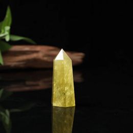 Cristal de Citrine Naturelle Tour Arts Ornement Minéral Chakra Baguettes de Guérison Reiki Énergie pierre à six faces Quartz Point Pilier baguette magique Cadeaux de Nouveauté En Gros