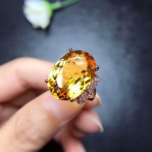 Bague en citrine naturelle, pierres précieuses de 10 carats, couleur authentique, argent 925, artisanat exquis J0112