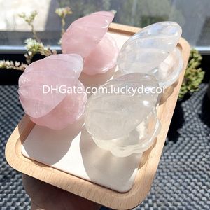 Natuurlijke Clear Quartz Crystal Clam Shell Beeldje Mooie Kleine Roze Edelsteen Rozenkwarts Gesneden Zeeschelp Minerale Specimen Ring Houder Sieraden Doos Cadeau voor haar