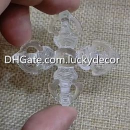 Cristal de Quartz Clair Naturel Double Vajra Artisanat Bouddhiste Cérémonial Reiki Amulette Sculpté à la Main Mini Pierre Précieuse Blanche Croix Dorje Tibétain Talisman Sacré Protection