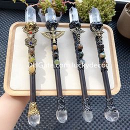 Natural Clear Quartz Point Power Scepter Crafuls White Crystal Agate kralen Resin Magick Angel Wandse Pagan Divine Altaar Tools Ceremoniële Durid Wiccan Spell Casting