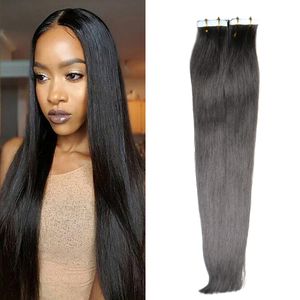 Natuurlijke kleur Braziliaanse virgin haar 100g human hair extensions remy huid inslagen tape in human hair extensions 40 stks