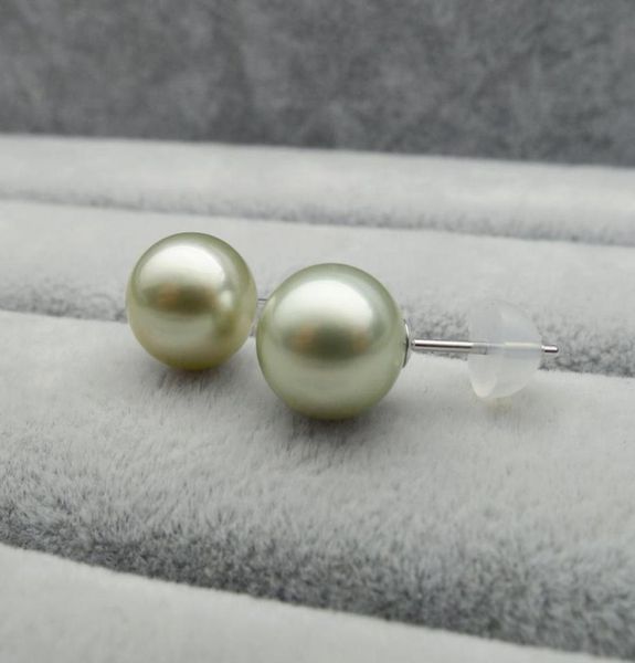 Pendientes tipo botón de perlas de Tahití genuinas de color natural, oro blanco de 18 quilates, 995 mm4600329