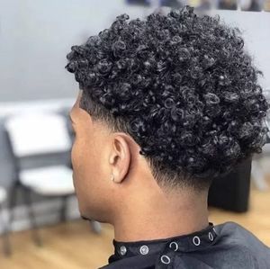 Color natural Toupee Hombres Piezas de cabello Reemplazo de cabello virgen humano indio Unidades de encaje completo de rizo de 12 mm para hombres negros entrega rápida rápida