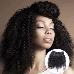 Cheveux vierges brésiliens non transformés de couleur naturelle crépus bouclés 100g 7pcs clip afro-américain dans les extensions de cheveux humains couleur naturelle