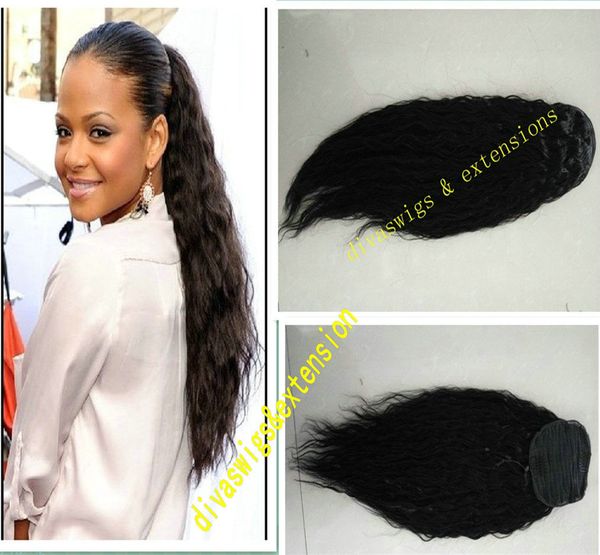 Queue de cheval vague lâche avec cordon de serrage 100 pince à cheveux en pièce de cheveux queue de cheval de cheveux humains pour les femmes noires 100g-160g à vendre