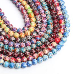 Natural Colorful Imperial Sédiment Jasper Round Spacer Stone Perles pour bijoux Making DIY Earring Brings Bracelet Collier Accessoires