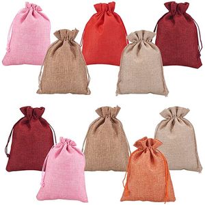 Sacs-cadeaux en lin de coton naturel pochettes à bijoux en toile de jute avec cordon de serrage pour poche de faveurs de noël de mariage d'anniversaire