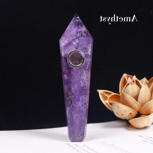 Cristal naturel Améthyste Dream Energy Pierre Pipes pour fumée Tabac Gemstone Pipe Tower Quartz Points avec boîte-cadeau Nrlav