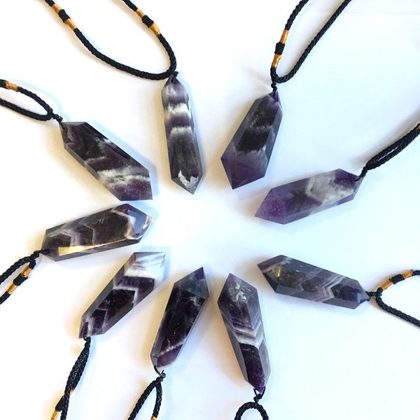 Bijoux de collier pendentif en cristal naturel améthyste (cristal brut de puissance poli) pendentif de bijoux de tour de cristal à double pointe