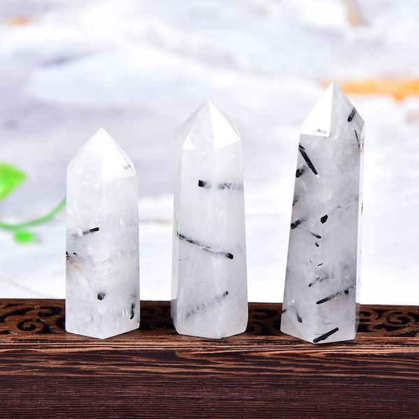 cristal de quartz clair Tourmaline noire naturelle Point de quartz Pierre de guérison Prismes hexagonaux 50-80mm Obélisque Baguette Traitement Diy qylPaI