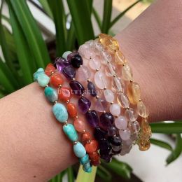 Bracelets à cristal naturel pour les femmes minerai irrégulières minéraux en pierre de pierre rouge cure-curent curelines bracelets cristallins violets