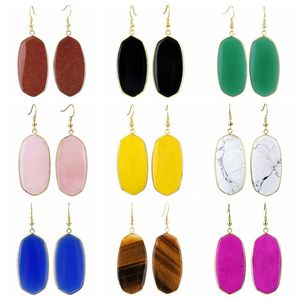 Boucles d'oreilles pendantes en cristal naturel avec pendentif multicolore en acier inoxydable pour femmes filles