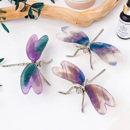 Crystal Natural Colorido Mariposa Decoración del hogar Accesorios Fluorita Púrpura Craft Crystal Crafts Home Jewelry Office Ornament 240506