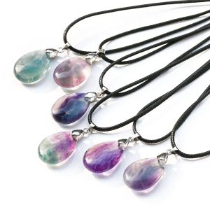 Natuurlijke kristal kleurrijke fluoriet waterdruppel hanger ketting voor vrouwen partij sieraden cadeau
