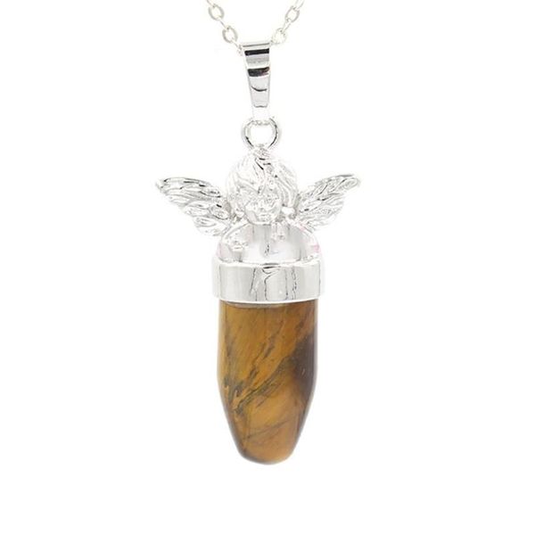 Collier avec pendentif en pierre précieuse d'ange en cristal naturel pour femmes et filles, bijoux à la mode avec deux chaînes 3001