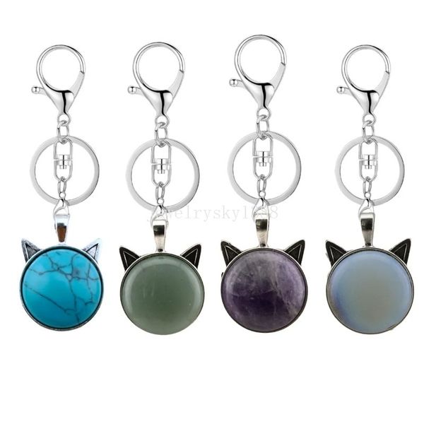 Porte-clés en alliage de cristal naturel, coloré et élégant, en forme de tête de chat, porte-clés pour sac à main, portefeuille, petit pendentif