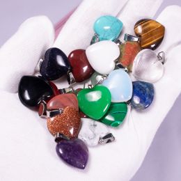 Natural Crystal Rose Quartz Tigers Eye Stone Charms Love Heart Shape Pendant For DIY Earrings Necklace Jewelry Making ACC