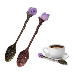 Natural Crystal Spoon Amethist Coffee Scoop Huishoudelijke Servies DIY Gesneden Lange Handvat Mengen Lepel