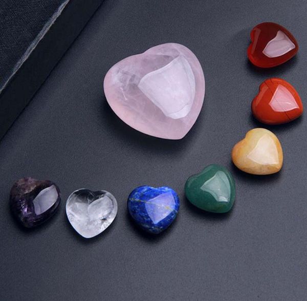 Cuentas de piedra de cristal Natural adornos de piedras preciosas en forma de corazón 7 unids/set piedras de energía de Yoga manualidades decoración del hogar