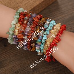 Pulsera de piedra de cristal natural Pulseras de cuentas de piedra triturada Palm Reiki Healing Gemstone Trenzado Regalos creativos