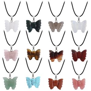 Natural Crystal Stone Butterfly Hanger Party Gunst Creatieve edelsteen Kettingen Hangers Hand Gesneden Damesmode Accessoire T9i001837