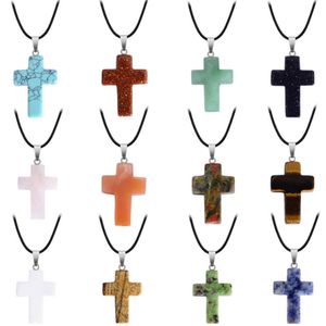 Colliers de pendentif à chaîne de corde cross-corde à cristal naturel pour hommes