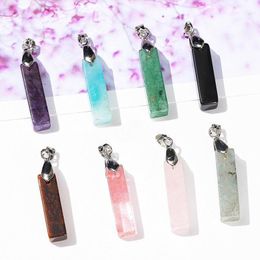 Natuurlijke kristallen stenen kubieke rechthoekbalk hanger opaal rozenkwarts lapis stick charmes voor kettingen mode -stijl sieraden maken