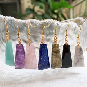 Pendientes colgantes de piedra de cristal Natural para mujer, abalorio geométrico, amatista obsidiana brillante, lapislázuli rosa, pendiente de cristal de Reiki