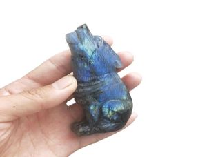 Natuurlijke Kristalsteen Labradoriet Sculptuur Wolf Hand Gesneden Reiki Quartz Minerale Edelsteen Dier Standbeeld Woondecoratie Gift1279009