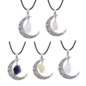 Natuurlijke kristallen stenen kettingen STARRY Sky Moon edelsteen hanger ketting trui decoratie mode sieraden met ketting