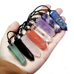 Natuurlijke Kristallen Stenen Hanger Ketting Partij Gunst Ambachten Mode Edelsteen Kristallen Pijler Kettingen Yoga Reiki Healing 8 Kleuren