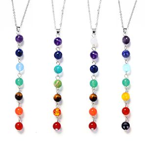 Collier pendentif en pierre de cristal naturel, cadeaux de fête, 7 pierres de chakra, Yoga, guérison, équilibre, colliers de perles, cadeau d'anniversaire créatif