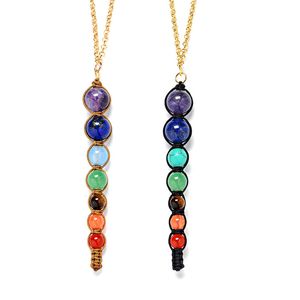 Colliers pendentif en pierre de cristal naturel collier de pierres colorées sept Chakra Yoga guérison équilibre perle accessoires de mode
